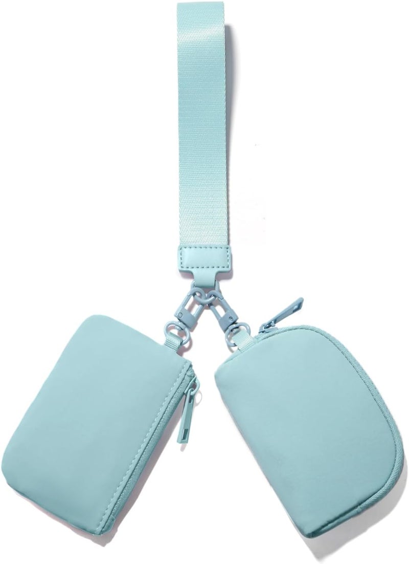 Viverte Mini Zip Around Wristlet Wallets for Women Small Portable Dual Pouch Keychain Wristlet Wallet Preppy Things Cute Stuff Gifts for Teen Girls (Icing Blue) - Image 1